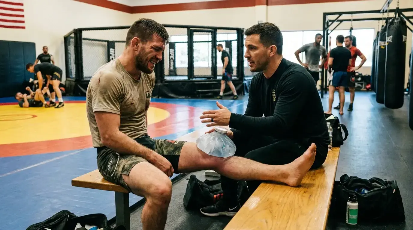 Combattant MMA recevant des soins médicaux après un combat