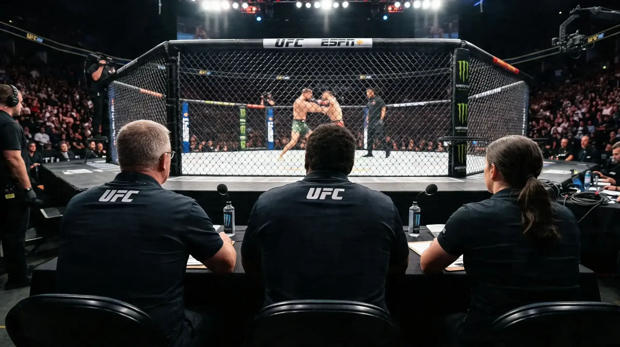 Juges UFC évaluant un combat avec cartes de score