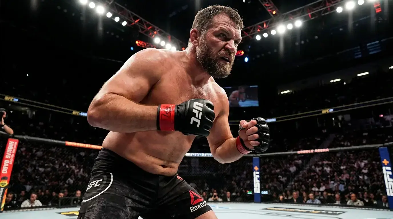 Combattant poids lourd UFC en position de garde dans l