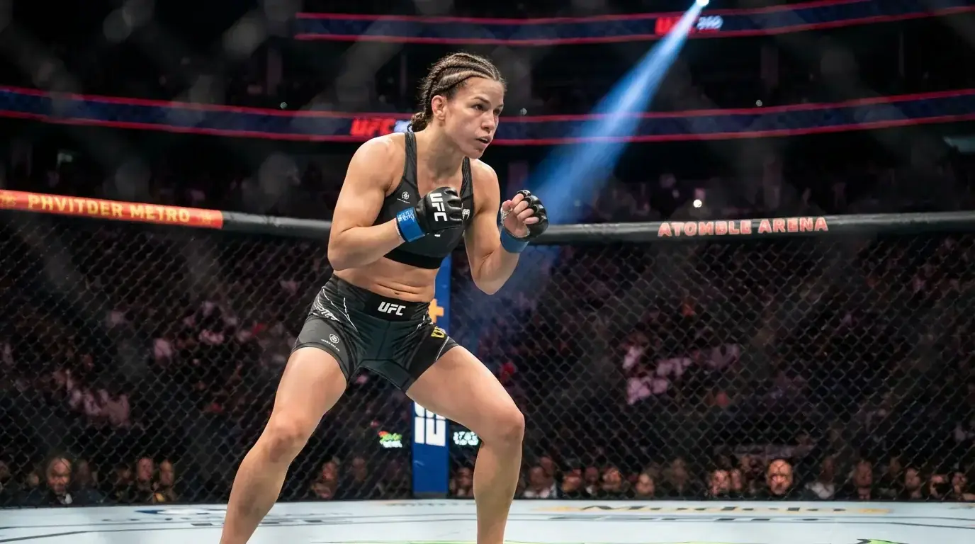 Combattante MMA féminine en position de combat dans l