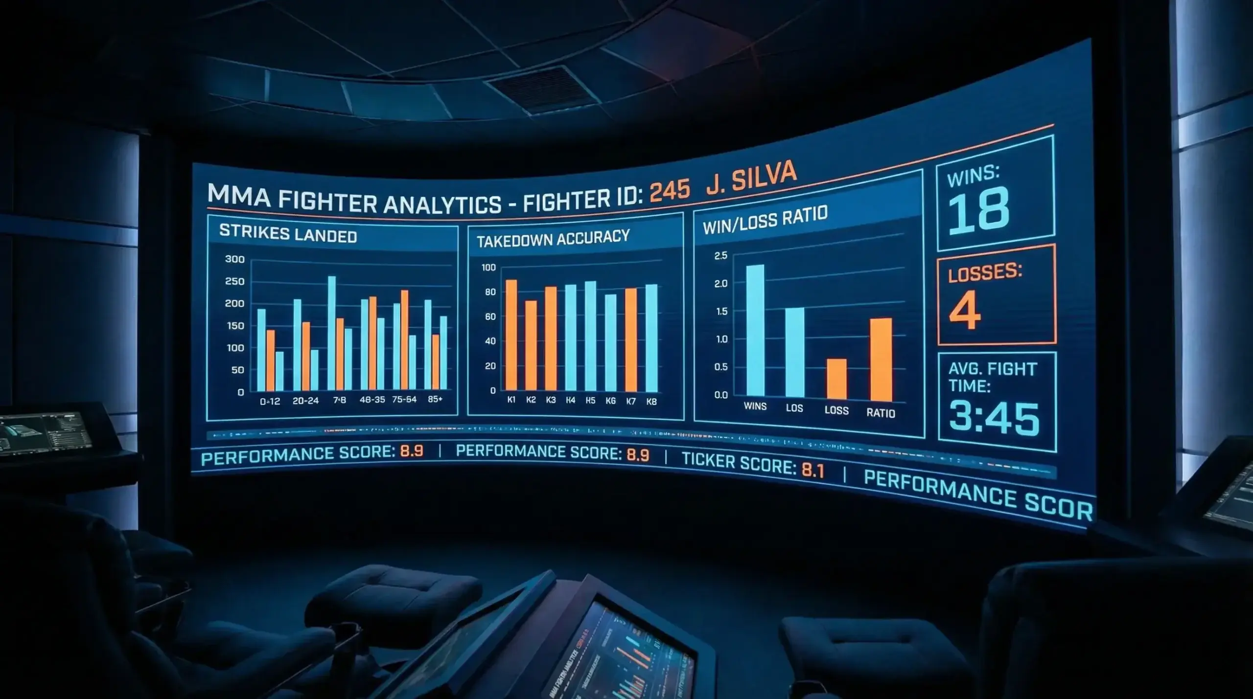 Tableau de statistiques MMA avec données de performance de combattants